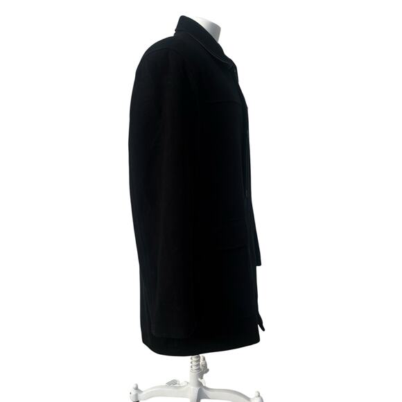 Cole Haan Coat Sz XL Black Wool Cashmere Blend Leather Zip Mid Length Preppy - Picture 5 of 16